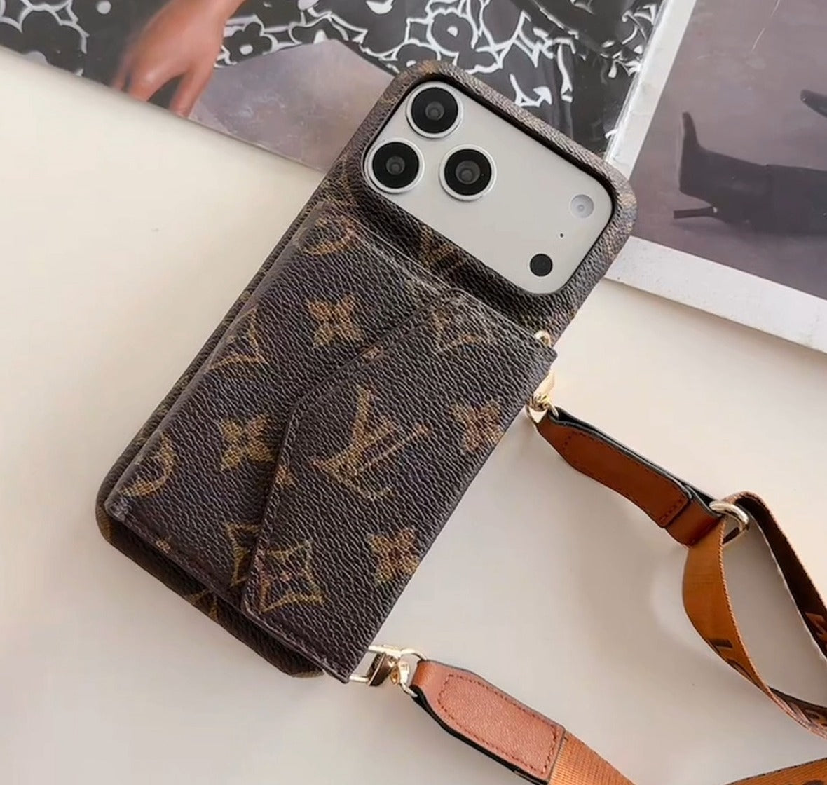 Luxury Monogram Crossbody iPhone Case | Detachable Strap · Multi-Card Wallet
