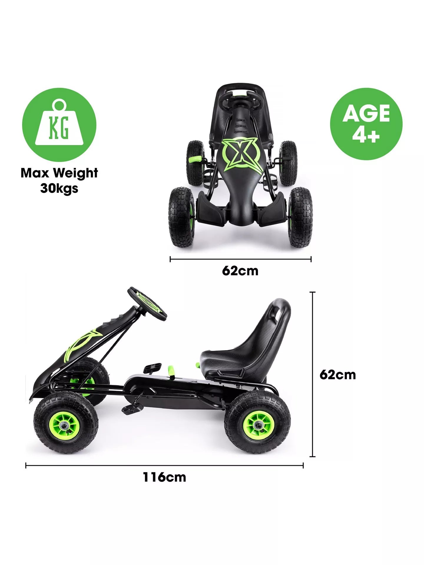 Xootz Kids' Viper Go Kart, Black/Green