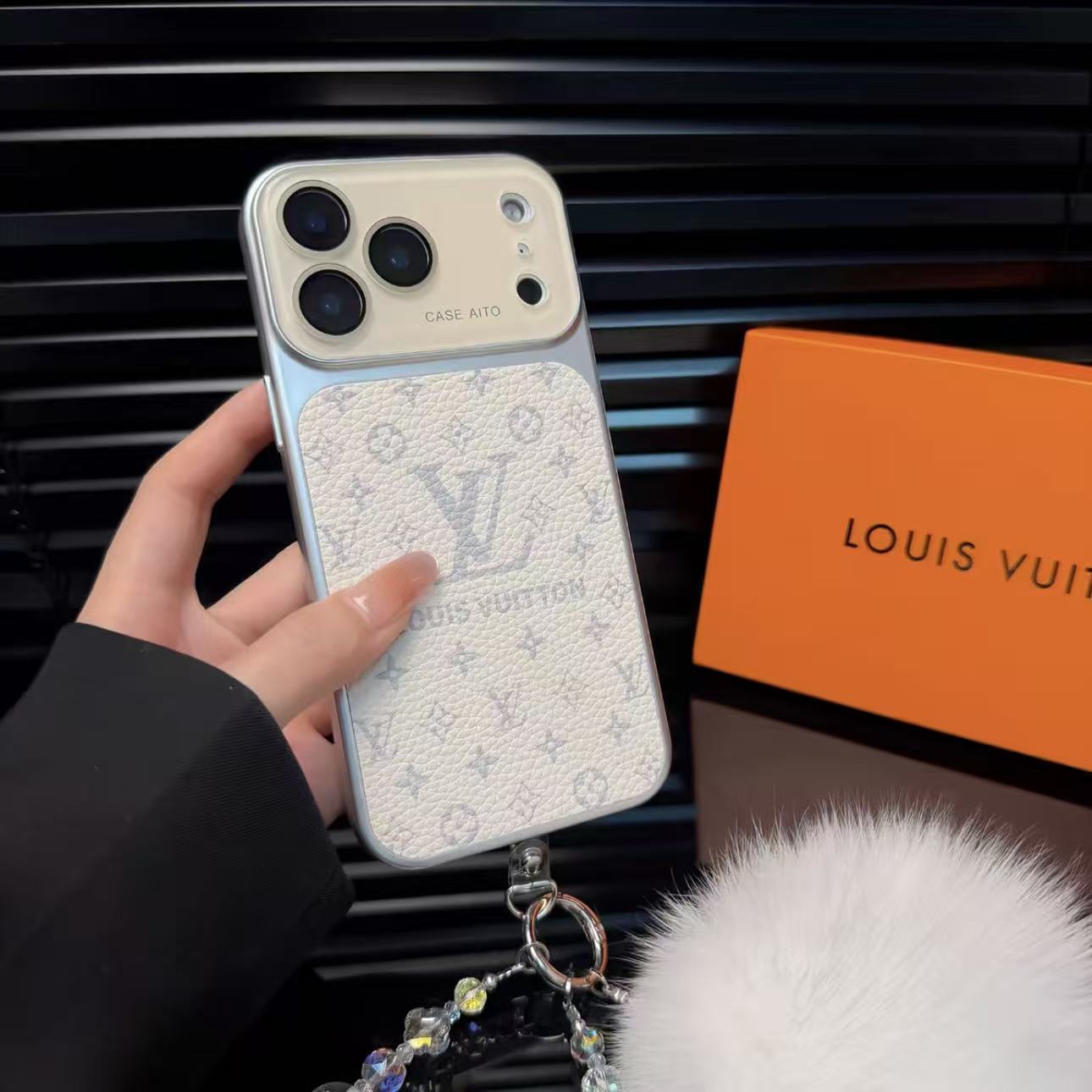 Luxury Monogram Leather Phone Case with Camera Protector