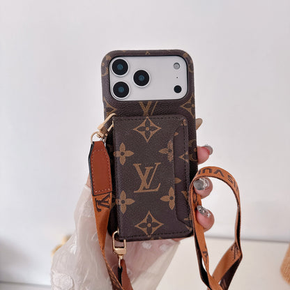 Brown Leather Monogram iPhone Crossbody iPhone Case