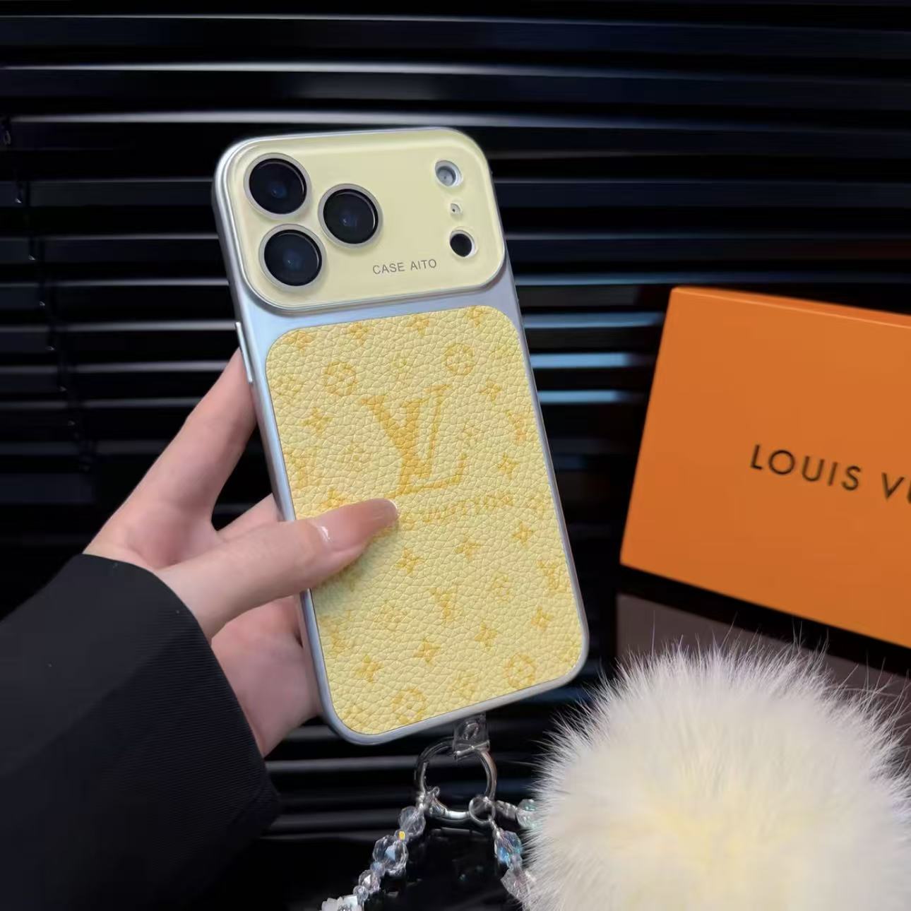 Luxury Monogram Leather Phone Case with Camera Protector
