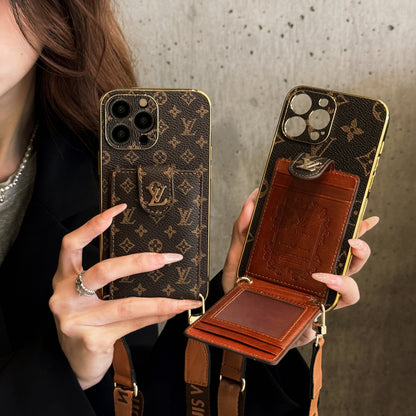 Vintage Monogram Crossbody Wallet iPhone Case with Card Holder