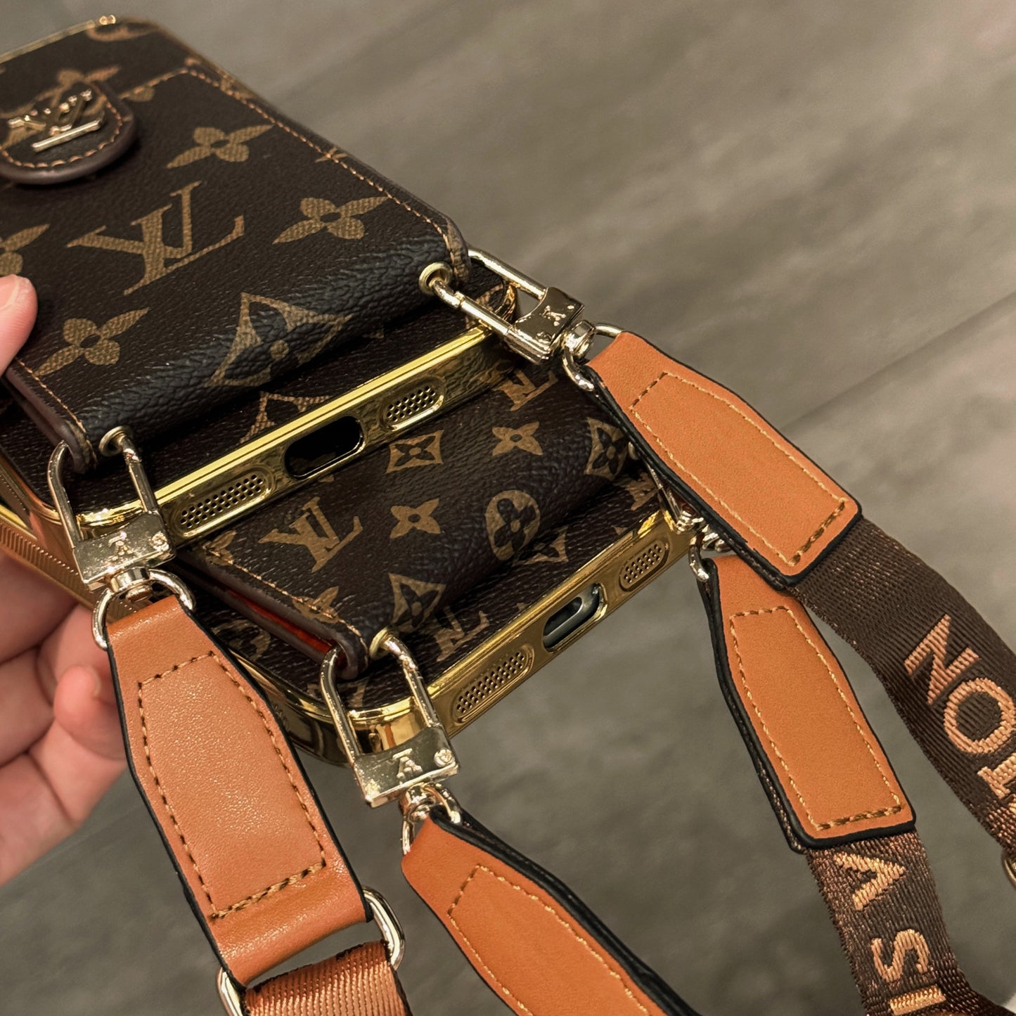 Vintage Monogram Crossbody Wallet iPhone Case with Card Holder